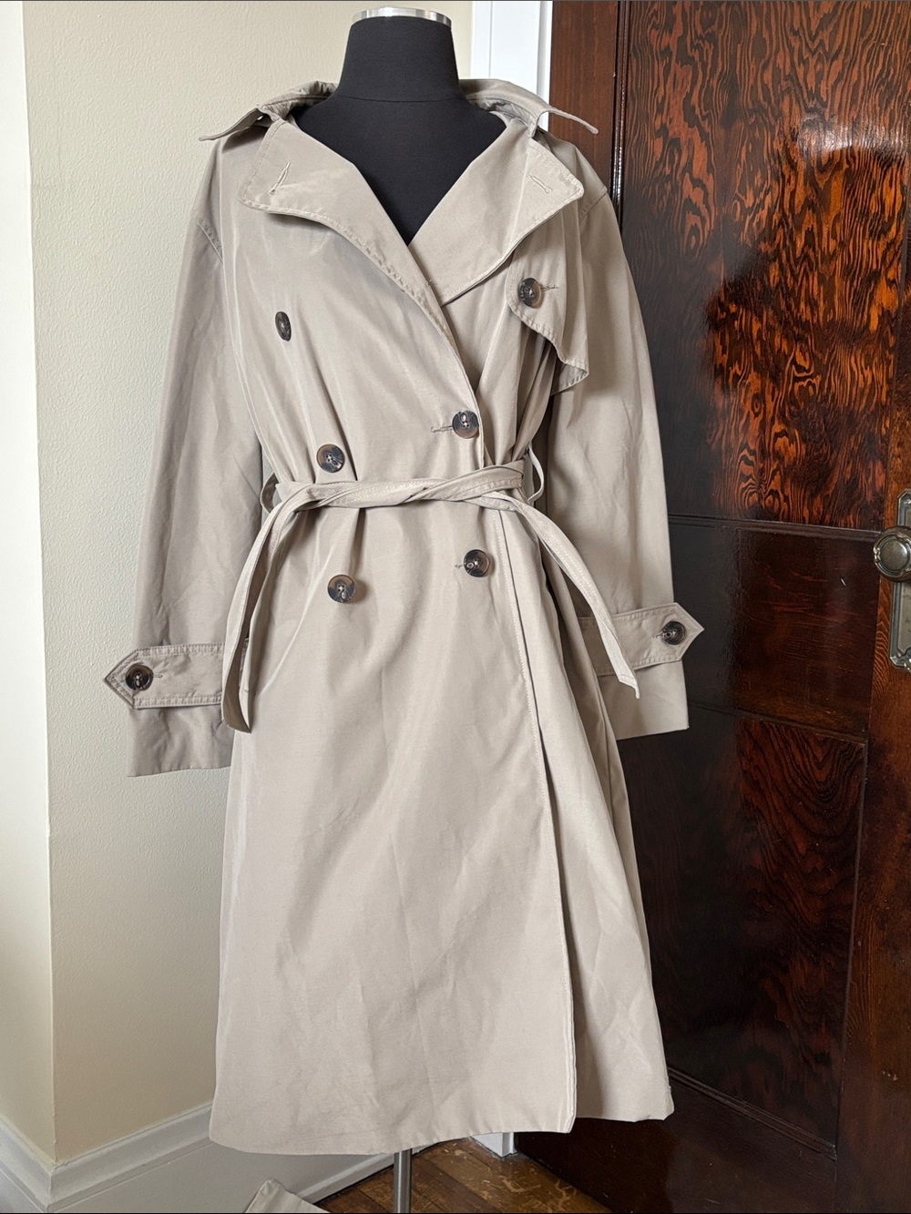 A new day Women's Beige Trench Coat with Belt and Hood Water Resistant Tan